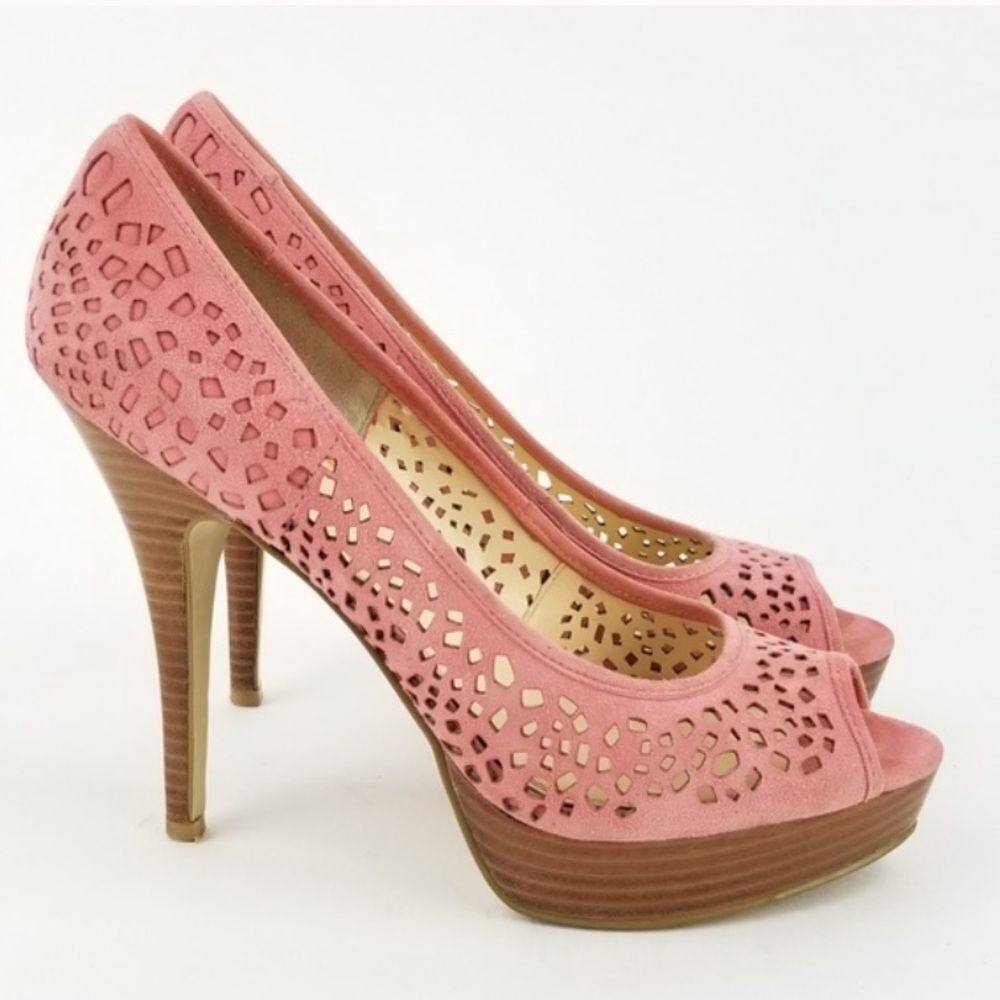 Enzo Angiolini Pink Stiletto Peep Toe cut Out 5” Heels Pumps Shoes size 7.5